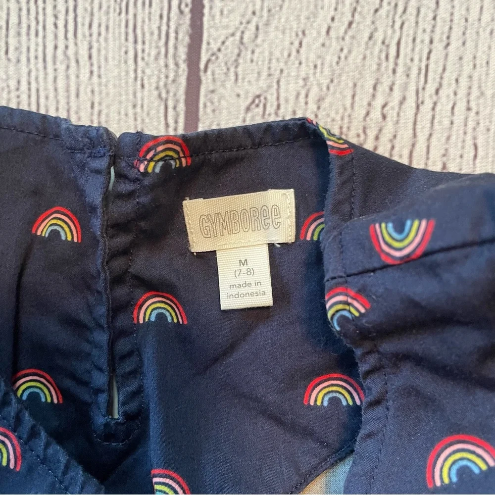 Gymboree So Ready For School Navy Blue Rainbow Top Size Medium (7-8)